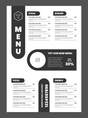 Modern food menu template for restaurant. Cafe food menu design in A4 document size.