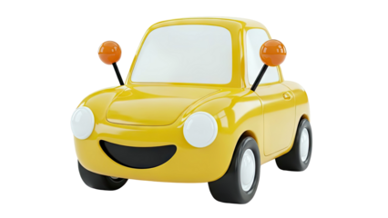 Cute Yellow Cartoon Car with Orange Antennas