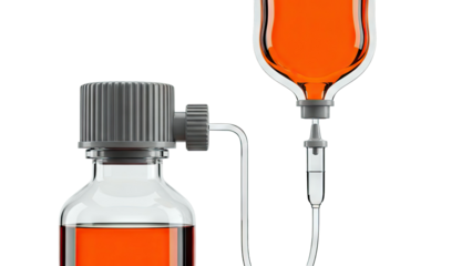 IV Drip Bag and Bottle with Orange Liquid