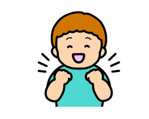 喜ぶ（ガッツポーズ）茶髪の男の子