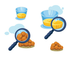 Medical illustration Concept of Stool Examination and Urine Examination. Analyzes Magnifying Glass Over