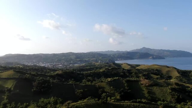 Scenic Drone Shot of Naidi Hills, Batanes, Philippines, Green Rolling Terrain, drone video