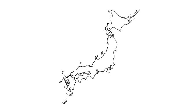 Outline map of japan with distinct borders and regions