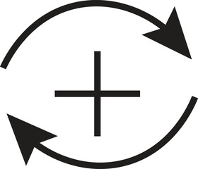 Fototapeta premium Plus sign encircled by rotating arrows, symbolizing add, refresh, or update functionality