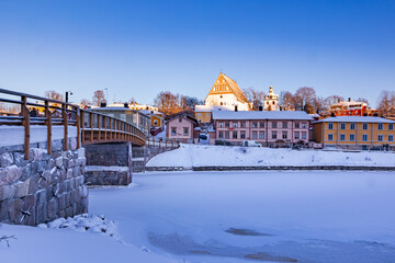 bridge over the river in winter