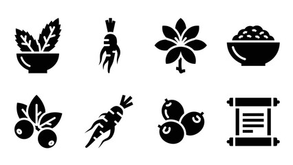 Minimalist herbal and organic food icons set for health and wellness