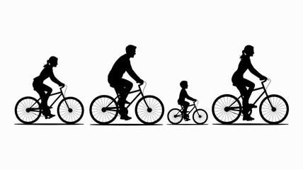 Fototapeta premium a silhouette illustration depicting a family of four enjoying a leisurely bike ride together in a cohesive and joyful manner high quality professional detailed modern elegant