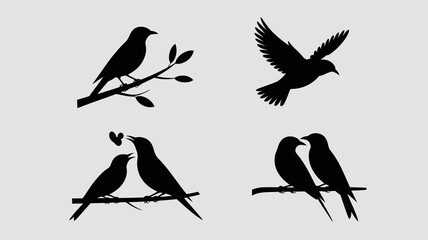 Fototapeta premium a simple illustration depicts several silhouetted birds perched on branches with one bird in flight evoking a peaceful natural scene high quality professional detailed modern elegant
