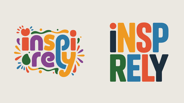 a vibrant visual composition features the word inspirely in colorful playful lettering alongside a bolder more structured insp text design high quality professional detailed modern elegant