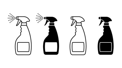 Collection of various outline spray bottles, with and without active mist, for cleaning purposes