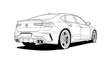 Fototapeta premium Modern car line art: sleek sedan outline in black and white for design projects