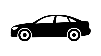 Sleek modern sedan car silhouette, side profile view, ideal for transport and travel concepts