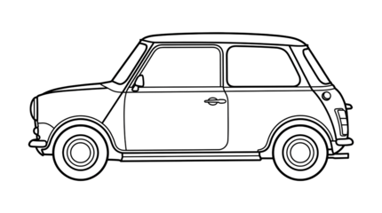 Outline illustration of a classic compact car in side profile, representing vintage transportation vector art