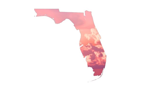 Florida State Silhouette with Sunset Sky Overlay.