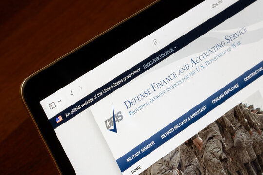 Portland, OR, USA - Jan 14, 2026: Homepage of the Defense Finance and Accounting Service (DFAS), which provides financial and accounting services for the U.S. Department of War.