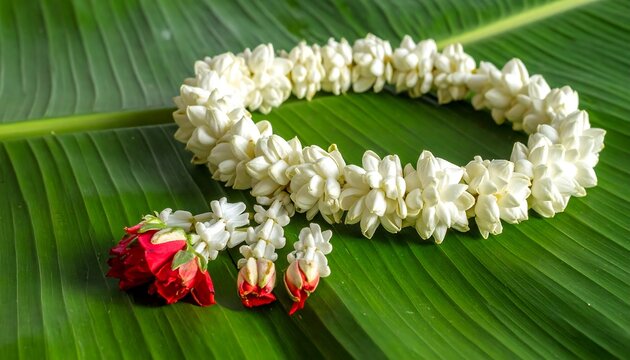 Jasmine Garland on Banana Leaf - A Symbol of Thai Culture.