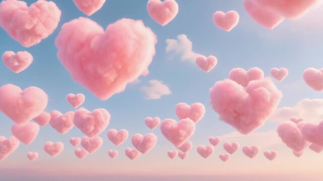 Floating heart shapes gently swaying side to side on blue background, copyspace, valentine day