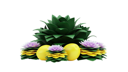 Abstract Floral Arrangement with Fruit and Leaves