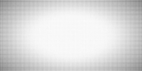 Abstract black and white halftone dots background with border frame and clean central space