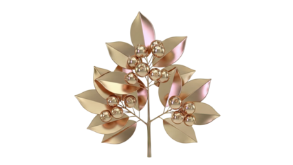 3D Render of Rose Gold Leaves and Berries