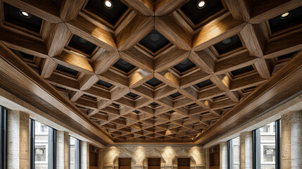 Courtroom ceiling ventilation symmetry pattern showing geometric alignment, clean architectural detailing, modern justice interior reference texture for legal presentation layouts