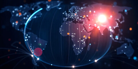 Abstract Futuristic Technology glow create Communication technology for internet business. Global world network and telecommunication design wallpaper Technology background illustration.