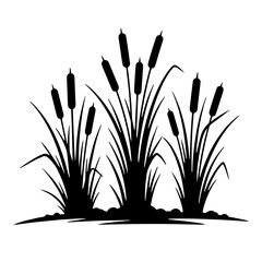 Bulrush grass silhouette vector illustration with clean black botanical reeds