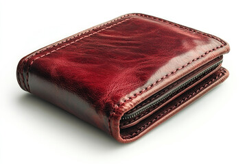 Elegant Burgundy Wallet Isolated on White Background Floating