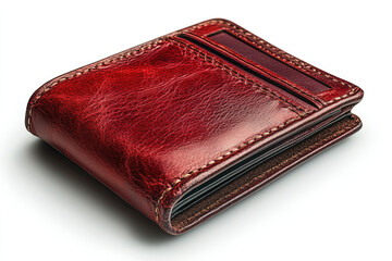 Detailed Professional Photograph of Burgundy Leather Wallet Flying