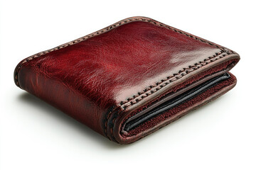 High Resolution Burgundy Leather Wallet Against White Background