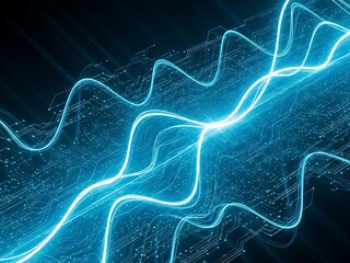 Glowing Blue Lines and Particles on Dark Background Creating a Sense of Movement