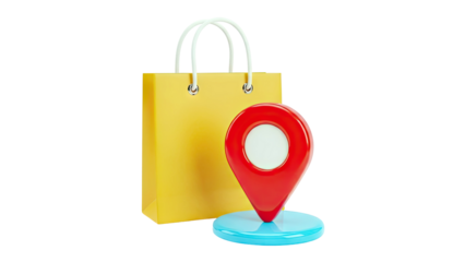 Shopping bag and map pin icon