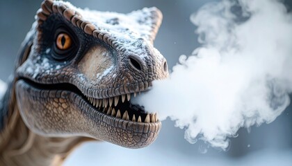Realistic Dinosaur Exhaling Mist in Cold Air