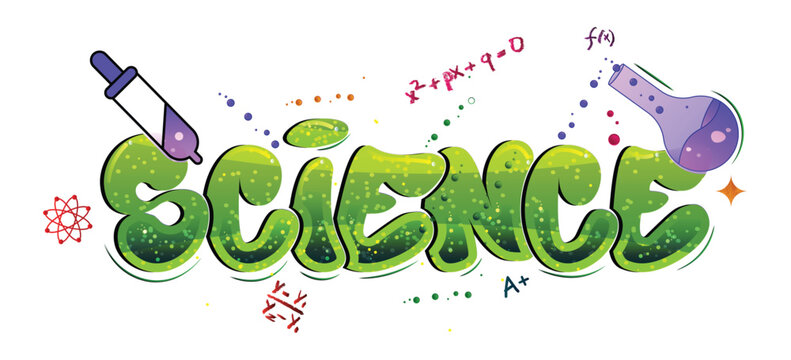 Science Typography Logo Design - Science Lab Calligraphy Text with Chemistry Chemical Education Vector Illustration