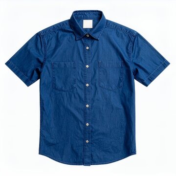 Isolated denim shirt with short sleeves on a clean white background display