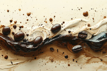 Artful Splatter Style with Coffee Beans and Cream Flow