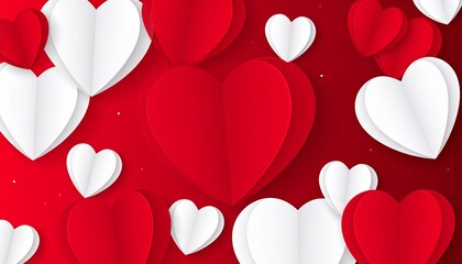 Scattered hearts on pink-red gradient&mdash;romantic mix of glossy love shapes in vibrant Valentine palette.