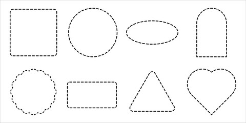 Set of Various Dashed Outline Shapes on White Background