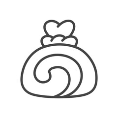 Cute swiss roll icon. Monochrome doodle illustration of small roll cake with cream swirl and a heart garnish. Kawaii sticker. Vector 10 EPS.