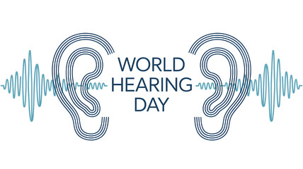 Line Art Vector Illustration of Human Ears and Sound Wave for World Hearing Day