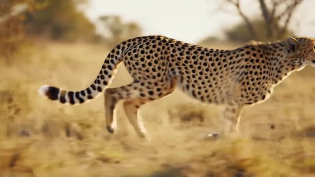 Cheetah running in savanna grassland. Wildlife in Africa, cheetah in nature.