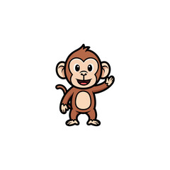Fototapeta premium Cute Cartoon Monkey Waving Mascot Logo Design