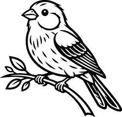 Obraz premium Cute Small Bird Line Art Perched on Tree Branch Vector