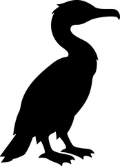 Obraz premium Black Silhouette of a Cormorant Water Bird Profile Vector Icon