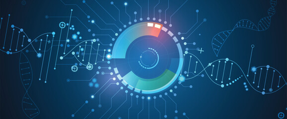 Obraz premium Futuristic molecules structure DNA strands, connected neural web