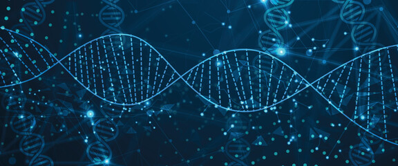 Futuristic molecules structure DNA strands, connected neural web
