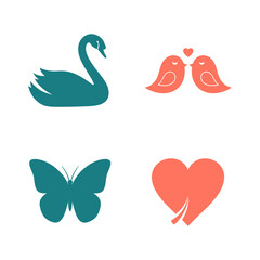 Fototapeta premium Four Simple Icons Representing Love and Nature.
