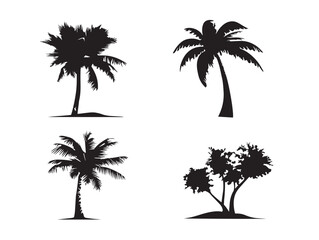 Naklejka premium A stunning set of four simple palm tree silhouette vector icons