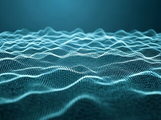 Wavy Network Grid Pattern with Blue Green Waves and Illuminated Lines