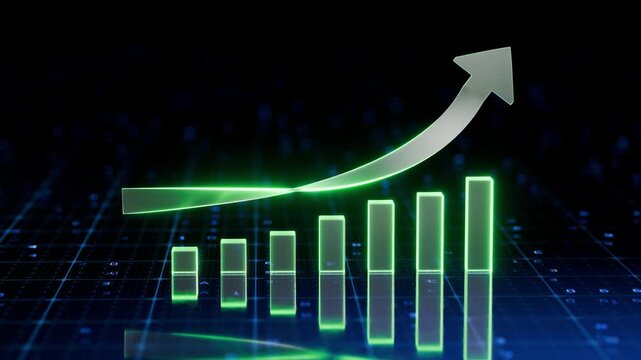 Stock market. Price increase. Rising chart. Financial chart shows price and goes up. Growth of indicators. Growing chart concept. Growth of cryptocurrency, stock or currency. Up chart.